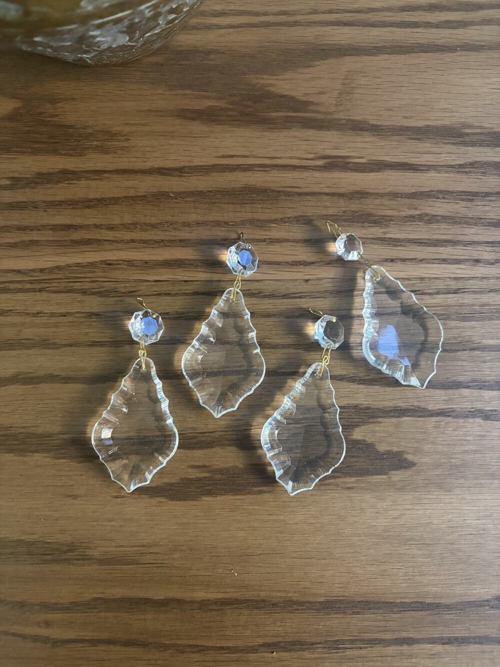 Vintage French Chandelier Crystal Glass Prism Pendalogues Lot Of 4